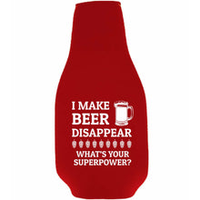 Load image into Gallery viewer, I Make Beer Disappear Beer Bottle Coolie w/Opener Attached