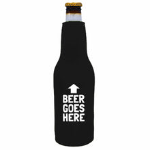 Load image into Gallery viewer, funny beer bottle koozie with beer goes here text design