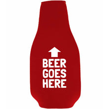 Load image into Gallery viewer, Beer Goes Here Beer Bottle Coolie w/Opener Attached
