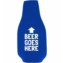 Load image into Gallery viewer, Beer Goes Here Beer Bottle Coolie w/Opener Attached