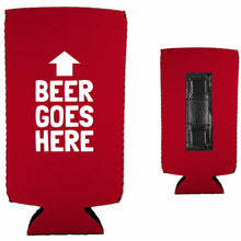 Load image into Gallery viewer, Beer Goes Here Magnetic Slim Can Coolie