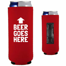 Load image into Gallery viewer, Beer Goes Here Magnetic Slim Can Coolie
