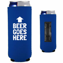 Load image into Gallery viewer, Beer Goes Here Magnetic Slim Can Coolie