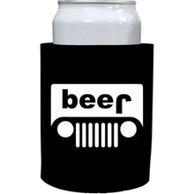 Load image into Gallery viewer, black thick foam old school koozie with beer jeep funny design

