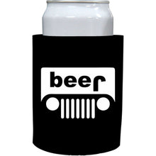 Load image into Gallery viewer, black thick foam old school koozie with beer jeep funny design