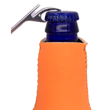 Load image into Gallery viewer, The Beatings Will Continue Beer Bottle Coolie With Opener