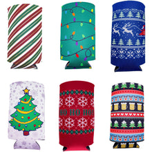 Load image into Gallery viewer, Christmas Holiday Pattern 16 oz. Can Coolie Variety 6 Party Pack