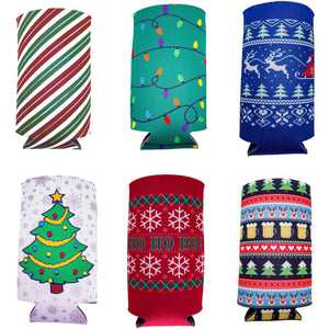 Christmas Holiday Pattern 16 oz. Can Coolie Variety 6 Party Pack