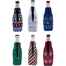 Load image into Gallery viewer, Christmas Holiday Pattern Zipper Bottle Coolie Variety 6 Party Pack