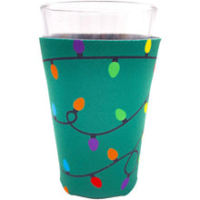 Load image into Gallery viewer, pint glass koozie with christmas lights pattern design print