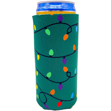 Load image into Gallery viewer, slim skinny can koozie with christmas lights pattern design print
