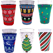 Load image into Gallery viewer, Pint Glass koozie 6 pack with christmas holiday design prints