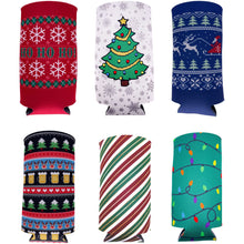 Load image into Gallery viewer, Christmas Holiday Pattern Slim 12oz Can Coolie Variety 6 Party Pack