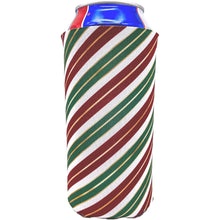 Load image into Gallery viewer, 24 ounce can koozie with christmas stripes pattern design print