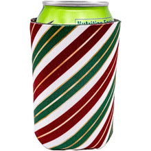 Load image into Gallery viewer, can koozie with christmas stripes pattern design print