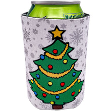 Load image into Gallery viewer, can koozie with christmas tree and snowflake design print
