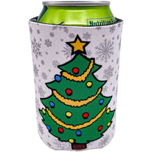 Load image into Gallery viewer, can koozie with christmas tree and snowflake design print