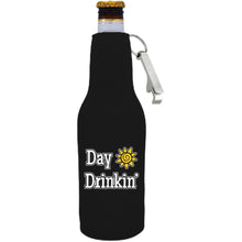 Load image into Gallery viewer, Day Drinkin Beer Bottle Coolie with Opener Attached