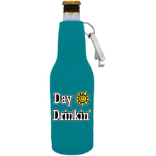 Load image into Gallery viewer, Day Drinkin Beer Bottle Coolie with Opener Attached