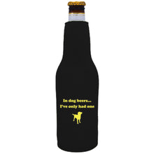 Load image into Gallery viewer, black beer bottle koozie with dog beers funny design