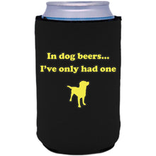 Load image into Gallery viewer, black can koozie with dog beers funny design