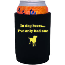 Load image into Gallery viewer, black full bottom can koozie with dog beers funny design
