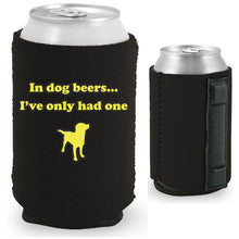 Load image into Gallery viewer, black magnetic can koozie with dog beers funny design