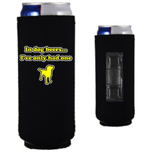 Load image into Gallery viewer, black magnetic slim can koozie with dog beers funny design