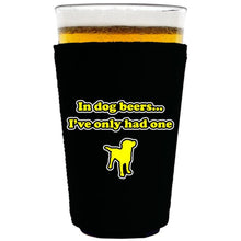 Load image into Gallery viewer, black pint glass koozie with dog beers funny design