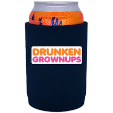 Load image into Gallery viewer, navy full bottom can koozie with drunken grownups funny design