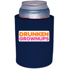 Load image into Gallery viewer, navy thick foam can koozie with drunken grownups funny design