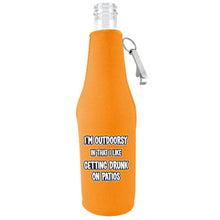 Load image into Gallery viewer, I'm Outdoorsy in that I Like Getting Drunk on Patios Zipper Beer Bottle With Opener