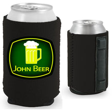 Load image into Gallery viewer, black magnetic can koozie with john beer funny design
