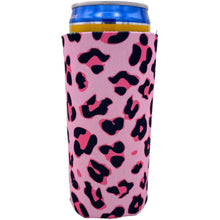 Load image into Gallery viewer, leopard skim can koozie with pink and black patter design