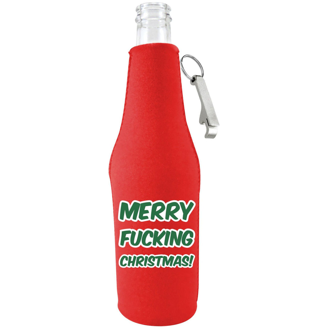 Merry Fucking Christmas and Happy Fucking New Year Beer Bottle Coolie Set With Openers