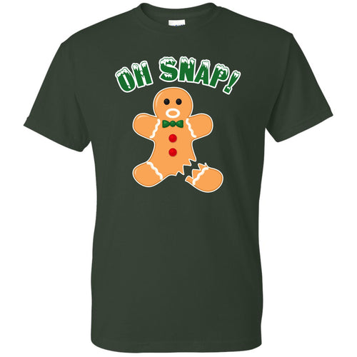 dark green tee shirt with gingerbread man missing leg graphic print and 