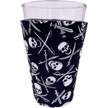 Load image into Gallery viewer, pirate pattern koozie with skull and cross bone design