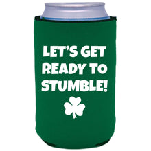 Load image into Gallery viewer, Green Koozie with Let's Get Ready to Stumble Design in White