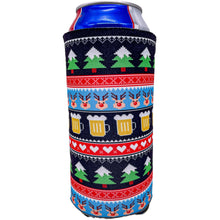 Load image into Gallery viewer, 24oz can koozie with reindeer and beers pattern design print