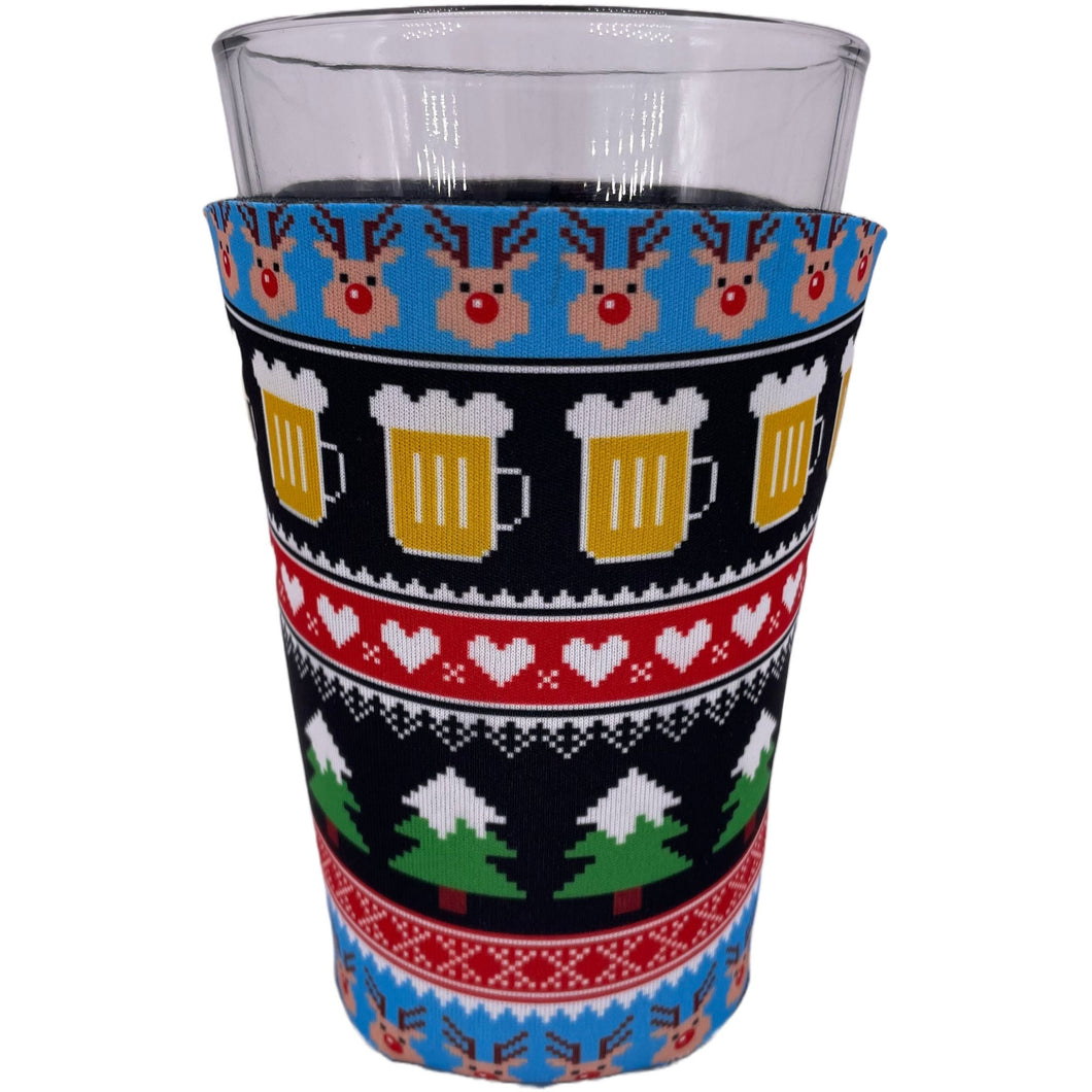 Reindeer and Beer Christmas Pattern Pint Glass Coolie