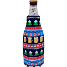 Load image into Gallery viewer, beer bottle koozie with reindeer and beer mug pattern design