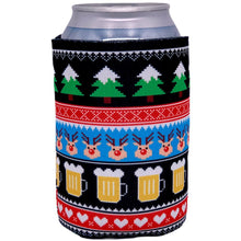 Load image into Gallery viewer, can koozie with chrismtas reindeer and beer mug pattern