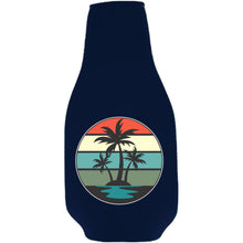 Load image into Gallery viewer, Retro Palm Trees Beer Bottle Coolie with Opener Attached