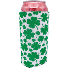 Load image into Gallery viewer, White 16 oz. Can Koozie with Green Shamrock Pattern Print