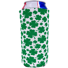 Load image into Gallery viewer, White 24 oz. Can Koozie with Green Shamrock Pattern Print