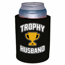 Load image into Gallery viewer, Black Thick Foam can koozie with trophy husband design