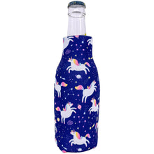 Load image into Gallery viewer, Unicorns in Space Bottle Koozie with Zipper and planets and stars