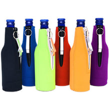 Load image into Gallery viewer, Writable Hello My Name Is Set of Beer Bottle Coolies With Openers