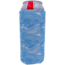 Load image into Gallery viewer, White 24 oz Koozie with blue lined waves