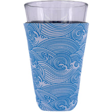 Load image into Gallery viewer, White Pint Koozie with Blue Wave Lines